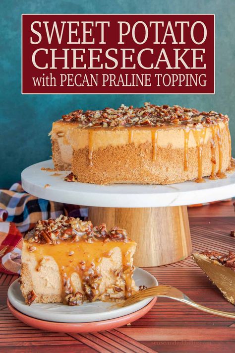 Sweet Potato Bread Pudding With Pecan Praline Sauce, Butter Pecan Sweet Potato Brownies, Sweet Potato Pie Cheesecake Swirl, Pecan Filling For Cake, Pecan Sweet Potato Pie, Sweet Potato Pecan Cobbler, Sweet Potato Cheesecake Recipe Easy, Best Cheesecake Flavors, Fall Cheesecake Flavors