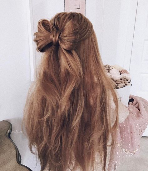 Cute Hair Bow Style | half up up down wedding hairstyle #wedding #hairstyle #halfuphalfdown #hairstyles Bow Hairstyle, Wedding Hair Inspiration, Wedding Hair Down, Party Hairstyles, Aesthetic Hair, Down Hairstyles, The Mirror, Prom Hair, Diy Hairstyles