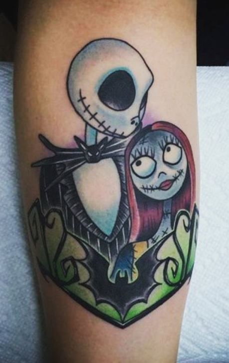 100+ Unique Jack and Sally Tattoos (The Nightmare Before Christmas) - Tattoo Me Now Stitches Tattoo, Sally Stitches, Blink 182 Tattoo, Jack Skellington Tattoo, Jack Tattoo, Nightmare Before Christmas Tattoo, Christmas Tattoo, Geek Tattoo, Detailed Tattoo