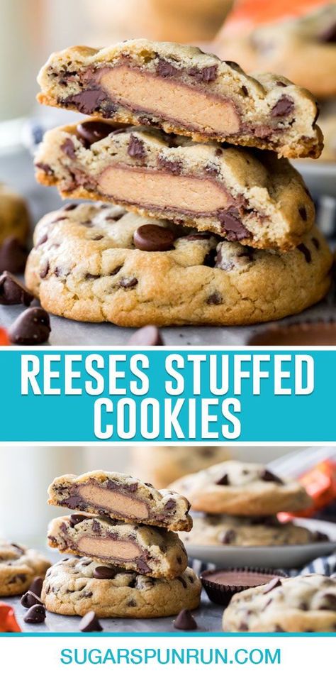 Reeses Cookies Recipes, Stuffed Cookies, Gourmet Cookies, Dinner Healthy, Easy Baking Recipes Desserts, Tasty Baking, Sweet Snacks Recipes, Baked Dessert Recipes, Fun Baking Recipes