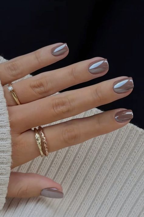 Brown Chrome Nails, Old Money Nails, Brown Chrome, Tan Nails, Money Nails, Fall Gel Nails, Cute Gel Nails, Nagel Inspo, Cat Kuku