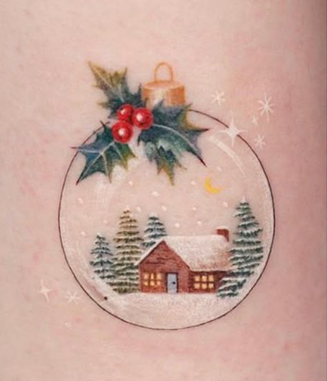 Globe Tattoos, Draw Christmas, Secret Tattoo, Tiny Tats, Christmas Tattoo, December Christmas, Christmas Snow Globes, 12 December, Tattoos Art