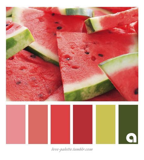 Watermelon Colour Palette, Watermelon Color Palette, Fruit Palette, Food Colors Palette, Watermelon Color, Color Mixing Chart, Red Colour Palette, Color Schemes Colour Palettes, Color Harmony