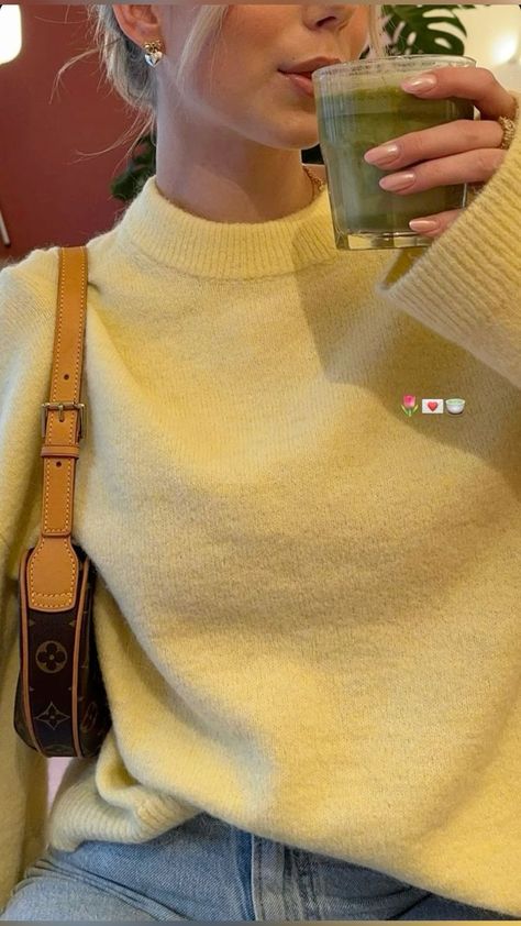 Yellow Cropped Sweater Outfit, Bright Yellow Sweater Outfit, Pale Yellow Sweater Outfit, Butter Yellow Sweater, Yellow Sweater Outfit Aesthetic, Yellow Crewneck Outfit, Light Yellow Sweater Outfit, Yellow Pullover Outfit, Yellow Sweater Aesthetic