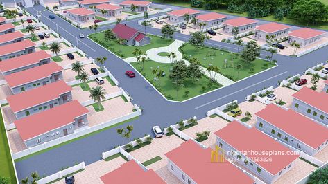 Residential estate (CS 0173) - NIGERIAN HOUSE PLANS Nigerian House Design, Nigerian House Plans, Estate Layout, Apparment Plan, Rendering Ideas, Red Blank, Bedroom Bungalow, 3 Bedroom Bungalow, Residential Building Design