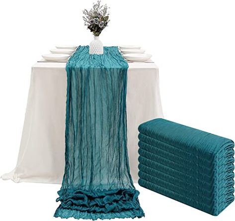 Amazon.com: DOLOPL 8PCS Teal Cheesecloth Table Runner Bulk 13.3ft Boho Gauze Cheese Cloth Table Runner Rustic Sheer Runner 160inch Long for Wedding Bridal Baby Shower Birthday Party Cake Table Decorations : Home & Kitchen Cheese Cloth Table Runner, Teal Table, Table Runner For Wedding, Cloth Table Runner, Arbor Decor, Party Cake Table, Cheesecloth Table Runner, Bubble Slides, Wedding Party Table Decorations