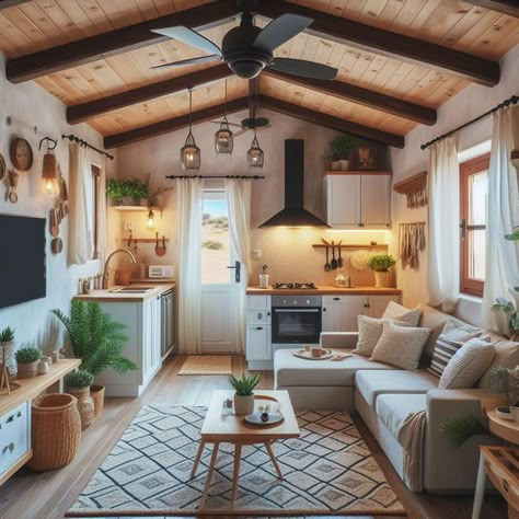 Tiny Guest House Interior, Tony Home Interior, Tuff Shed Tiny House Interior, 200 Sq Ft Tiny House Interior, Tiny Houses Interior, Tiny House On Wheels Interior, Cute Trailer Homes, Tiny Home Interior Design, Luxury Tiny House Interior