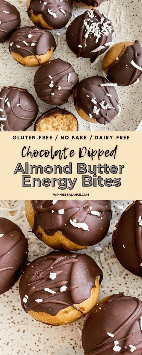 Almond Butter Chocolate Balls, Almond Butter Truffles, Almond Butter Protein Balls, Almond Joy Bites, Oatmeal Balls, Energy Bites Healthy, Almond Butter Recipes, Ball Recipes, Honey Chocolate