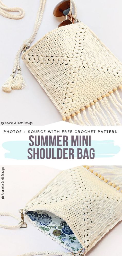 Crochet Crossover Bag Free Pattern, Crochet Boho Accessories, Small Crochet Handbag, Crochet Patterns Small Projects, Crochet Small Purse Pattern Free, Crochet With Beads Patterns Free, Crochet Mini Bag Free Pattern, Summer Crochet Patterns Free, Bag Free Crochet Pattern