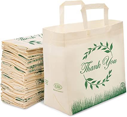 AmazonSmile: 50 Pack Reusable ‘Thank You’ Eco-Friendly Grocery Shopping Bags 15”x14”x6.6”, Durable, Recyclable Shopping Bags for Customers | Washable, Foldable, Portable Bags: Home & Kitchen Utility Tote Bag, Delivery Bag, Grocery Tote Bag, Grocery Shopping Bags, Eco Friendly Bags, Grocery Tote, Portable Bag, Tshirt Bag, Produce Bags