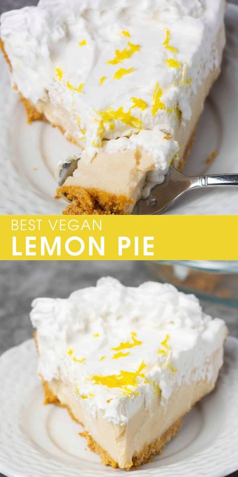 This Vegan Lemon Pie is the perfect combination of lemony and creamy, resulting in a multi-dimensionally flavored pie that will amazing everyone you serve. Use my gluten-free graham cracker pie crust or your favorite store-bought pie crust to create the easiest recipe that seems like it took hours to make. Vegan Lemon Pie, Lemon Vegan, Vegan Condensed Milk, Vegan Lemon Cake, Patisserie Vegan, Cheesecake Vegan, Dessert Oreo, Vegan Pie, Cake Vegan