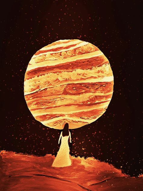 A Night With Jupiter Drops Of Jupiter Aesthetic, Jupiter Aesthetic Astrology, Ruled By Jupiter Aesthetic, Jupiter Planet Aesthetic, Jupiter Core, Jupiter Painting, Planets Project, Vintage Celestial Art, Jupiter Aesthetic