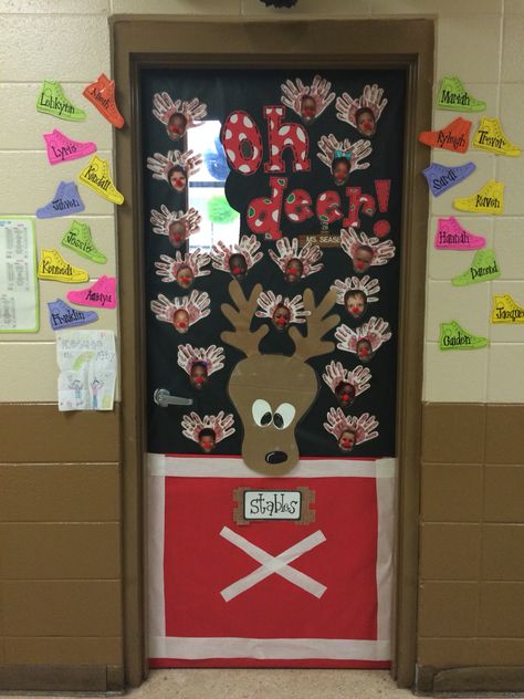 Oh deer!! Oh Deer Classroom Door, Deer Door Decorations For School, Oh Deer Door Decoration, Oh Deer Christmas Door, Reindeer Door Decoration For Classroom, Door Decoration For Preschool, Winter Door Decorations Classroom, Holiday Classroom Decorations, Fall Classroom Door