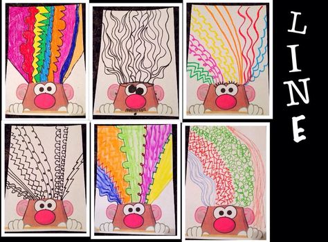 Kindergarden Art, Line Art Projects, Elements Of Art Line, Line Art Lesson, Grade 1 Art, The Elements Of Art, Toddler Drawing, First Grade Art, Elementary School Art