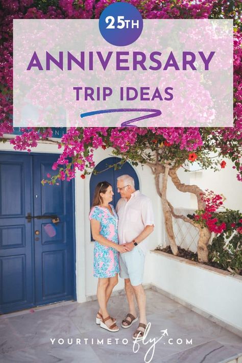 Celebrate your silver anniversary in style! From romantic beach resorts to exclusive estates, try one of these 25th anniversary trip ideas. 25th Anniversary Vacation Ideas, 20 Year Anniversary Trip Ideas, 25th Anniversary Trip Ideas, 20th Anniversary Trip Ideas, 25 Anniversary Ideas, Ideas For 25th Wedding Anniversary, 25th Anniversary Ideas, Anniversary Trip Ideas, Romantic Anniversary Trips