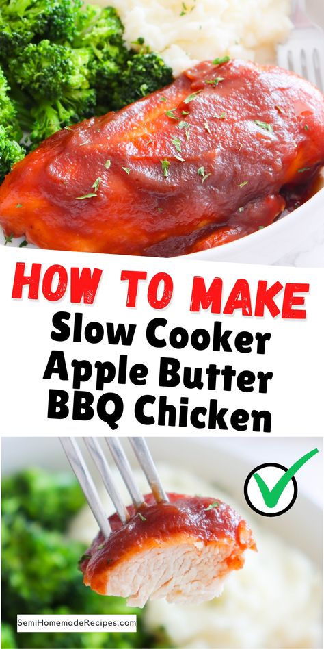 Feeling stressed or overwhelmed? Slow cooker apple butter chicken is the perfect comfort food. It's warm, cozy, and packed with flavor. Make a batch for yourself or share it with loved ones for a heartwarming meal that will soothe your soul. Apple Butter Bbq Chicken, Apple Butter Chicken Recipe, Apple Butter Chicken, Bbq Sauce Chicken Breast, Butter Chicken Slow Cooker, Recipe Using Apples, Slow Cooker Apple, Slow Cooker Apple Butter, Crockpot Chicken Breast