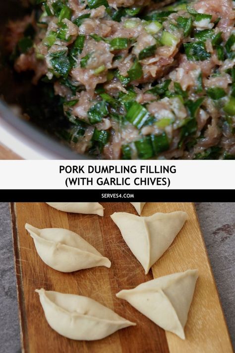 Pork and Chive Dumplings 韭菜水饺 Fillings For Dumplings, Pork Dumpling Filling Recipe, Chicken And Chive Dumplings, Pork Dumpling Filling, Pork And Chives Dumplings Recipe, Chive Dumpling Recipe, Pork And Chive Dumplings, Dumplings Soup, Wonton Dumplings