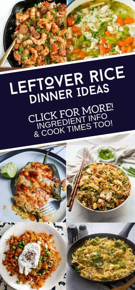 These leftover rice recipes are the perfect way to use up your cooked rice. Don't toss your last night's dinner. Make it something great again. These breakfast, dinner, and dessert ideas are perfect for using your rice the next day. #rice #leftovers #recipes #whattomaketoeat Rice Dinner Ideas, Rice Leftovers, Leftover Rice Recipes, Curry Fried Rice, Quick Family Dinners, Rice A Roni, Sausage Dinner, Baked Rice, Kimchi Fried Rice