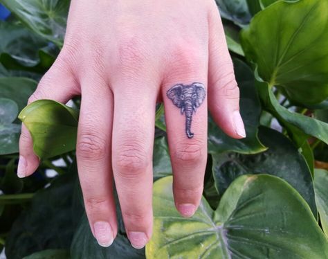 Elephant Tattoos Finger, Hand Tattoos Elephant, Elephant Tattoo On Finger, Elephant Finger Tattoo, Elephant Tattoo On Hand, Elephant Strength Tattoo, Tiny Elephant Tattoo, Finger Tattoo For Women, Thai Tattoo