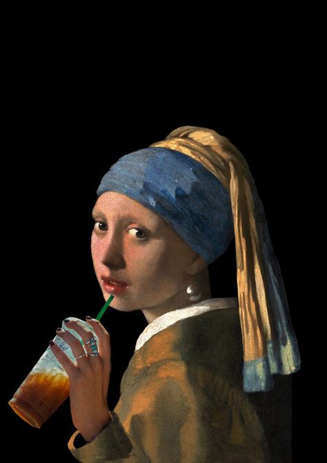 Girl With Pearl Earring, Mona Lisa Parody, Digital Advertising Design, Oil Painting Woman, Girl With A Pearl Earring, Cool Nike Wallpapers, Art Parody, Whatsapp Wallpaper, Quirky Art