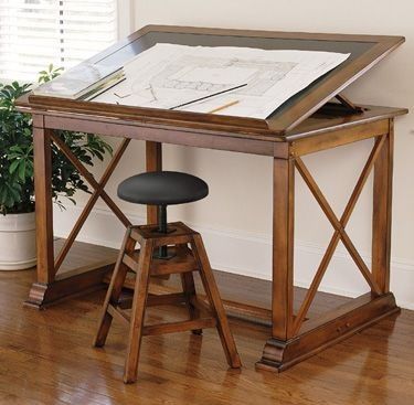 Cherry & Black Leather Drawing Table and Stool Drawing Art Ideas, Charleston Gardens, Drawing Desk, Drafting Table, Drawing Table, Creative Products, Art Desk, Study Table, Ideas Creative