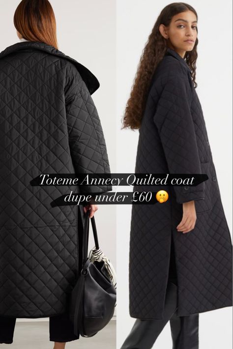 Stop what you’re doing ✋🏼 I have found the perfect Toteme Annecy quilted coat dupe in stock in all sizes for under £60; get yours before it sells out! Linking the real deal too if you wanted to get an investment coat for your autumn capsule wardrobe! Padded coat - quilted coat - quilted jacket - Toteme dupe - H&M - H&M coat - long coat - black coat - autumn wardrobe staple - fall wardrobe essential #hm #paddedcoat #quiltedcoat #designerdupe Follow my shop @charlottebuttrick on the @shop.LT Long Black Quilted Coat Outfit, Black Quilted Coat Outfit, Quilted Coat Outfit, Autumn Capsule Wardrobe, Long Quilted Coat, Fall Wardrobe Staples, Fall Wardrobe Essentials, Coat Autumn, Autumn Wardrobe