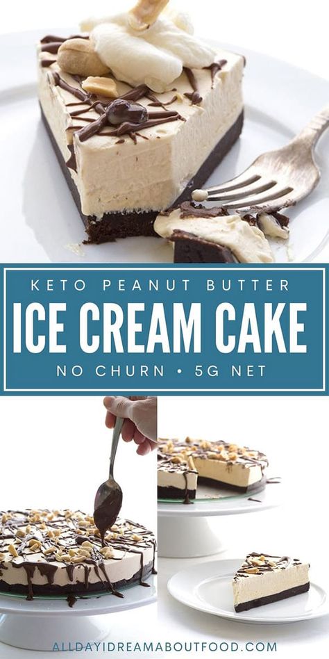 Macro Desserts, Peanut Butter Ice Cream Cake, Brownie Ice Cream Cake, Zone Recipes, Peanut Butter Brownie, Butter Ice Cream, Keto Peanut Butter, Low Carb Ice Cream, Brownie Ice Cream