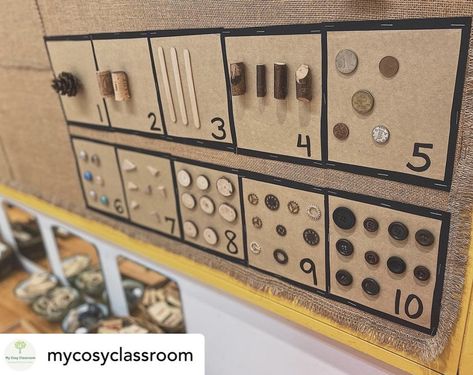 Natural Maths Display Eyfs, Numeracy In Early Years, Natural Maths Display, Natural Early Years Environment, Maths Display Eyfs Nursery, Natural Early Years Classroom, Nursery Maths Display, Maths Display Board Eyfs, Reggio Number Display