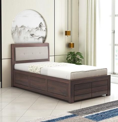 Limited-time deal: Ganpati Arts Sheesham Wood Euro Single Size Bed with Box Storage for Bedroom Wooden Single Bed Palang for Home 1 Year Warranty (Walnut Finish) Wooden Cots Design, Single Cot Bed Design, Single Bed Design, Wooden Single Bed, Single Bed Size, Bed Inspo, Storage For Bedroom, Box Bed Design, Single Size Bed