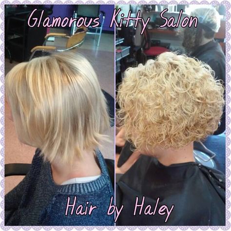 spiral perm with a stacked bob cut                                                                                                                                                                                 More Short Hair Perm Before And After, Perms For Short Hair Before And After, Spiral Perm Short Hair, Hair Perms, Curly Perm, Spiral Perm, Short Permed Hair, Permed Hair, How To Roll