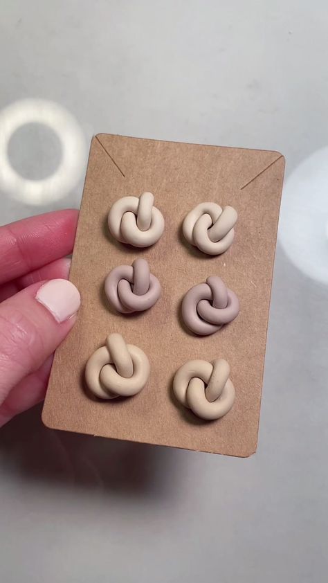 Ashley Dillon(@ramblingwaydesigns) on TikTok: Another custom order of a triple knot stud pack 😍 I’ll make them in whatever colors you want! #polymerclayearrings #smallbusinesscheck #fyp #etsy Polymer Clay Knot Earrings Diy, Polymer Clay Knot Earrings, Polymer Clay Knot, Clay Knot Earrings, Knot Stud Earrings Polymer Clay, Polymer Clay Knitted Earrings, Clay Knot, Polymer Clay Stud Packs, Knot Studs