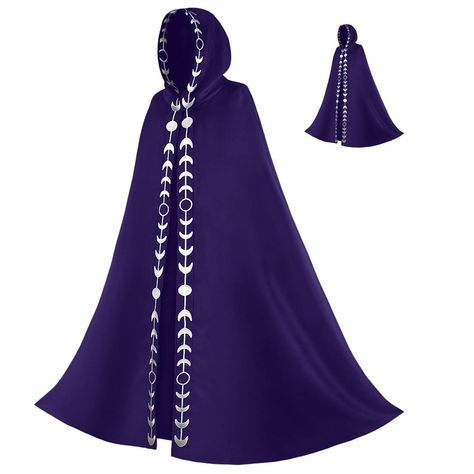 PRICES MAY VARY. 🌛🌜 【DESIGN】 Medieval Renaissance cape robe, Moon Phases Hooded Black Cloak, Embroidery style; There are ropes on both sides of the neck of the cloak to fix and bind it; Wearing this hooded cloak will make you feel mysterious and attract people's attention 🌛🌜 【STYLE】 The coat has various colors for you to choose. Choose the color you like. This is a perfect accessory, you can wear any clothing at the same time, you can always match 🌛🌜 【OCCASION】 The Witch Cape can be worn o Moon Goddess Costume, Witch Cape, Winter Solstice Celebration, Moon Costume, Solstice Celebration, Black Cloak, Long Cape, Goddess Costume, Star Clothing