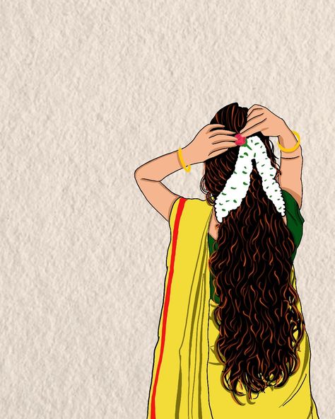 A Women with saree and long hair💟 . . Art by @o_adapilla Follow for more🫶 . . #love #aesthetic #girlthings #longhair #illustration #india #explore #o_adapilla #instagram #artwork #quotes #artoftheday Hair Poses Drawing, Female Artwork Art, Female Artwork Illustrations, Long Hair Art, Artwork Quotes, Village Family, Art Core, Desi Art, Jai Ganesh