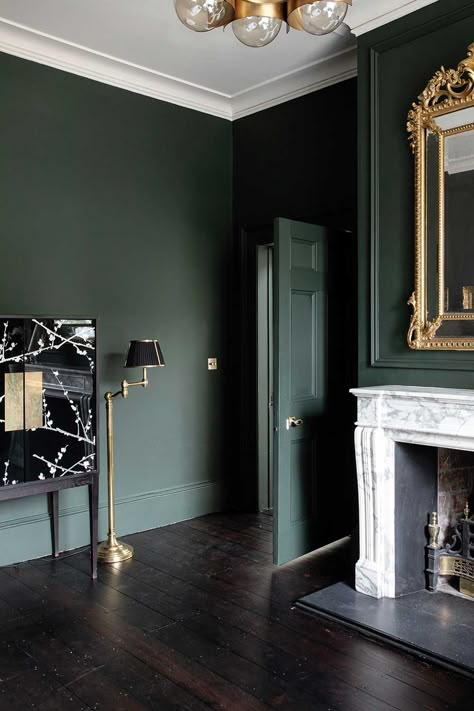 The-Gloss-Magazine-DMVF_TaraMcNally_AlbanyLodge_RuthMaria_36 Dark Living Room Ideas, Living Room Makeover Ideas, Dark Living Room, Dark Green Rooms, Green Walls Living Room, Room Ideas Dark, Dark Green Living Room, Room Makeover Ideas, Dark Green Walls