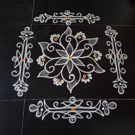 Telugu Rangoli Designs, Short Rangoli, Simple Rangoli Designs With Dots, Muggulu Design Simple, Border Kolam, Simple Art Designs, Daily Muggulu, Rangoli Designs For Competition, Simple Rangoli Designs