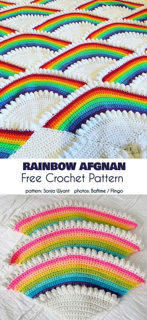 Rainbow Afghan Free Crochet Pattern #freecrochetpatterns #crochetafghanpattern Rainbow Crochet Blanket Pattern, Rainbow Crochet Blanket, Pride Crochet, Rainbow Afghan, Crochet Blanket Rainbow, Baby Afghan Crochet Patterns, Angel Pattern, Afghans Crochet, Crochet Angel