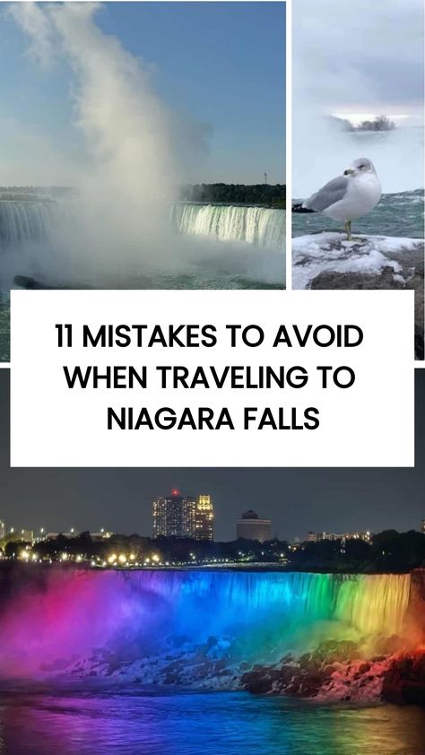 Here are 11 Mistakes to Avoid When Traveling to Niagara Falls. Heading to Niagara Falls? Great choice! This famous landmark draws millions each year with its breathtaking views. Before you pack your bags, though, you'll want to read about things you shouldn't miss and things you should avoid! Niagara Falls Picture Ideas New York, Niagara Falls Pictures, Fall Packing, Visiting Niagara Falls, Niagara Region, Winter Trip, Canada Travel Guide, Niagara Falls Canada, Travel Bucket List Usa