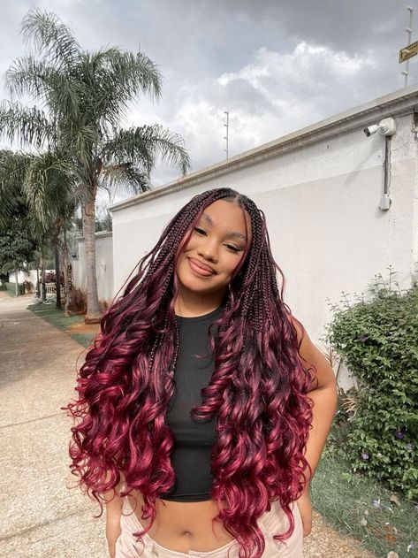 Burgandy Braids Hairstyles, Wine Color Braids, Wine Red Braids, Red Goddess Braids, African Hair Braiding Styles, Cute Braided Hairstyles, Braids Hairstyles Pictures, Braided Cornrow Hairstyles, Cute Box Braids Hairstyles