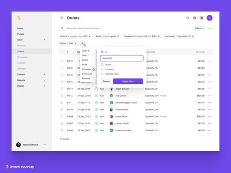 Table Filters by Orman Clark for Make Lemonade on Dribbble Data Representation, Cms Design, Data Table, Ui Components, Ui Design Website, Dashboard Ui, Filter Design, Web Ui Design, Dashboard Design