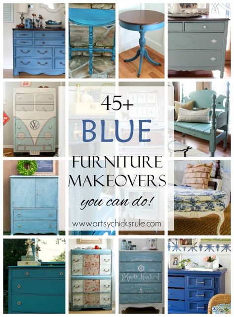 45+ BLUE Furniture Makeovers (you can do!) - artsychicksrule Blue Painted Furniture, Painted Bedroom Furniture, Furniture Flipping, Futuristic Furniture, Blue Furniture, Painted Furniture Ideas, Furniture Refinishing, Paint Projects, Furniture Renovation