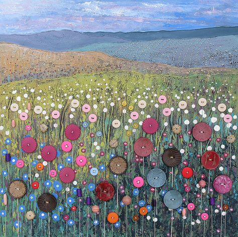 button art on canvas - by Jo Grundy.  This is so amazing an inspiring I can't even stand it!!!! Mixed Medium Art, Button Art On Canvas, Textiles Ideas, Button Projects, Abc Crafts, Children Church, Button Ideas, Button Creations, Button Craft