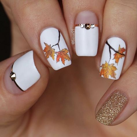 Fall Manicure, Fall Gel Nails, Fall Nail Art Designs, October Nails, Essence Cosmetics, Her Nails, White Polish, Thanksgiving Nails, Fall Nail Art