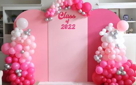 Pink Preppy Grad Party - photo backdrop chiara boards Pink Photo Backdrop Ideas, Preppy Photo Backdrop, 2023 Graduation Party Ideas Pink, Pink Graduation Backdrop, All Pink Graduation Party, Graduation Party Decor Pink, High School Graduation Party Ideas Pink, Graduation Party Ideas Preppy, Graduation Party Ideas Pink And White