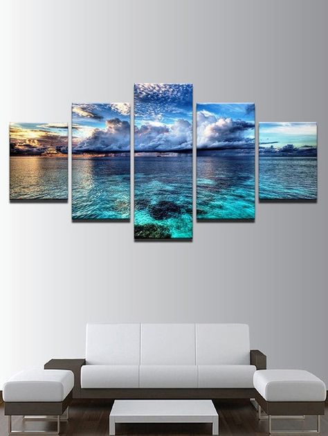 Sunset Ocean Print Unframed Split Canvas Paintings - Split Paintings Canvases, Split Canvas Painting Ideas, Split Canvas Painting, Split Paintings, Wall Pictures Living Room, Seascape Canvas, Lake Decor, Sunset Ocean, Nordic Wall