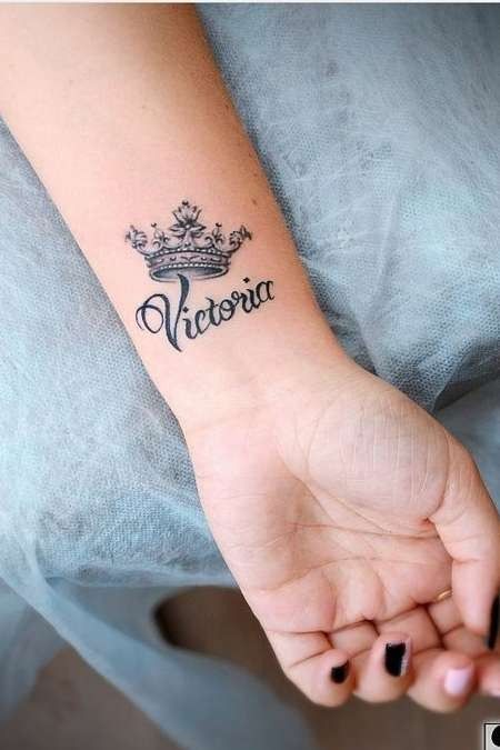 Crown Wrist Tattoo, Crown Tattoo On Wrist, Christian Wrist Tattoos, Crown Tattoos For Women, Name Tattoo Ideas, Name Tattoos On Wrist, Baby Name Tattoos, Crown Tattoo Design, King Tattoos