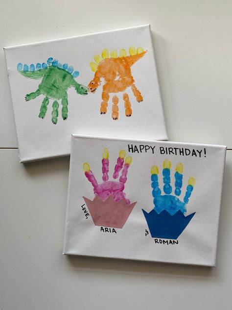 Toddler Happy Birthday Crafts, Dinosaur Finger Painting, Painting Ideas For Grandmas Birthday, Finger Paint Birthday Card, Fingerpaint Toddler Ideas, Finger Print Birthday Card, Nanny Birthday Card, Birthday Handprint Crafts, Kids Craft For Dads Birthday