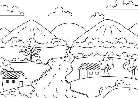 Easy Colouring Pages, Landscape Coloring Pages, Super Coloring Pages, Cartoon Sketch, Farm Animal Coloring Pages, Nature Art Drawings, Cartoon Cartoon, Band Wallpapers, Easy Drawings For Kids