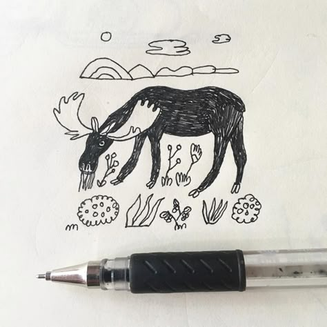 Moose Doodle, Moose Sketch, Moose Drawing, Moose Illustration, Moose Tattoo, Moose Painting, Linear Art, Modern Folk Art, Arm Sleeve Tattoos