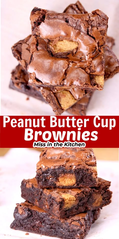 Candy Bar Brownies, Reeses Desserts, Peanut Brownies, Peanut Butter Cup Brownies, Dreamy Desserts, Peanut Butter Cups Recipe, Reese's Peanut Butter Cups, Brownie Cups, Peanut Recipes