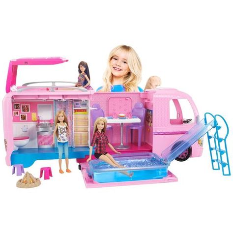 Barbie Dream Camper Van Playset With Accessories Pop-Out Pool Children Girl Toy Camping Barbie, Barbie Camper, Pink Wheels, Barbie Gifts, Barbie Toys, Barbie Dream, Barbie House, Camping Fun, Mattel Barbie